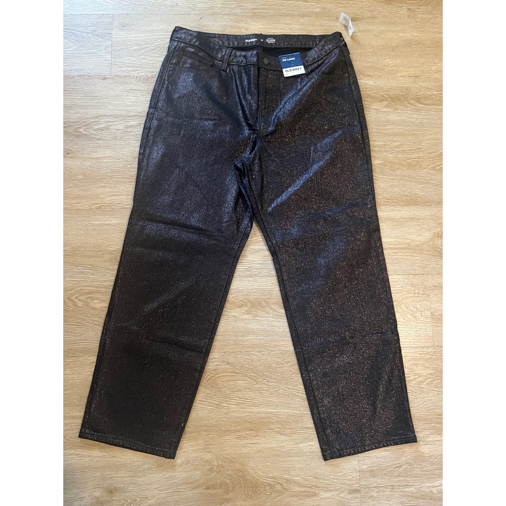 NWT Old Navy High Rise OG Loose Metallic Shimmer Jeans Women's Size 16 Black